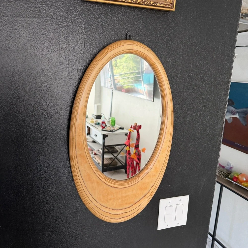 • vintage mirror Artist-Signed W. Schwab Hardwood Sculptural– rare– 22” x 14”